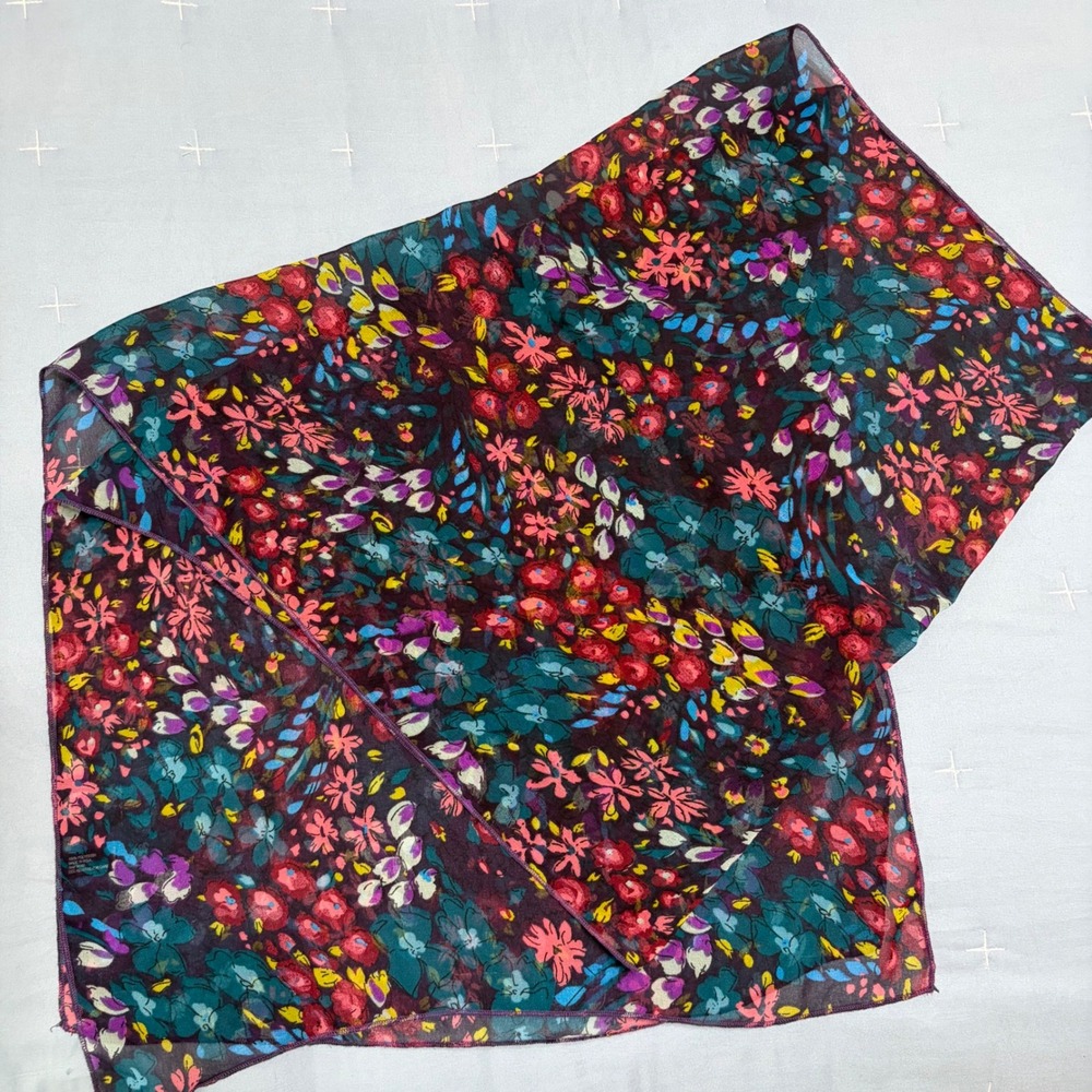 Floral Chiffon Scarf Sheer Purple Teal Red Multi Color Rectangle Wrap RN 96502